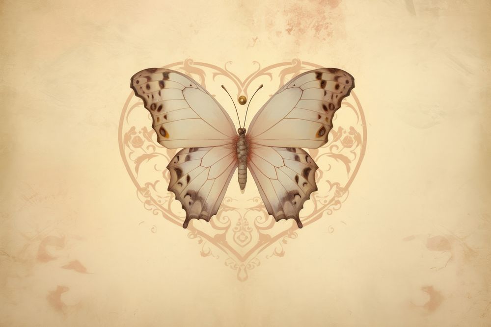 Illustration of heart with butterfly drawing animal insect.