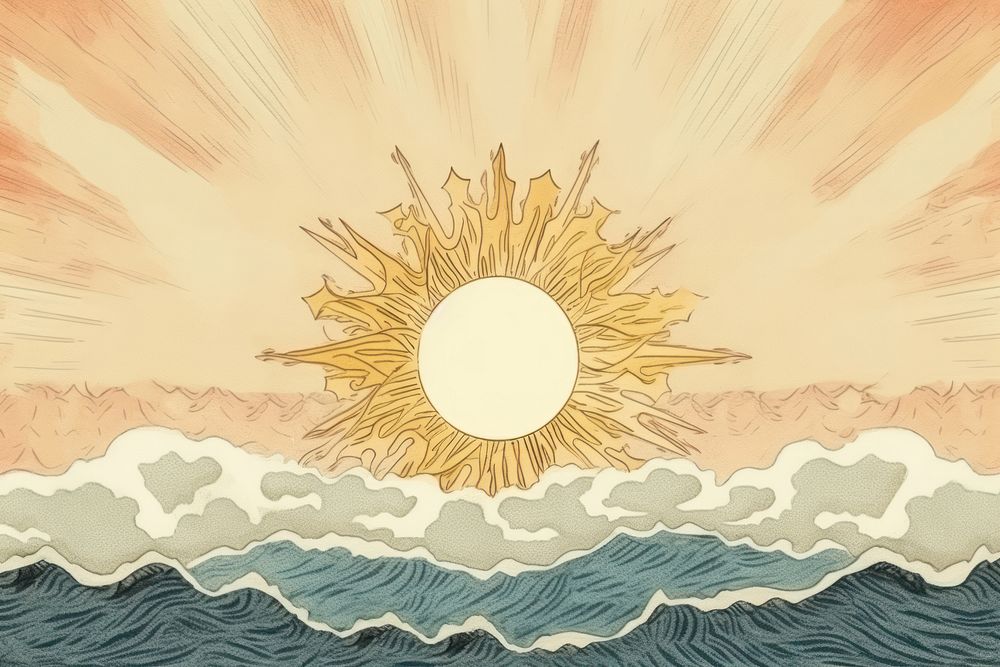 Illustration of sun on sea backgrounds outdoors painting.