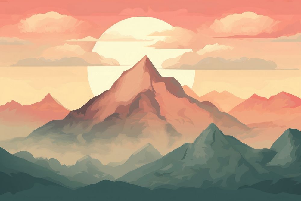 Illustration of sunset on mountain backgrounds landscape outdoors.