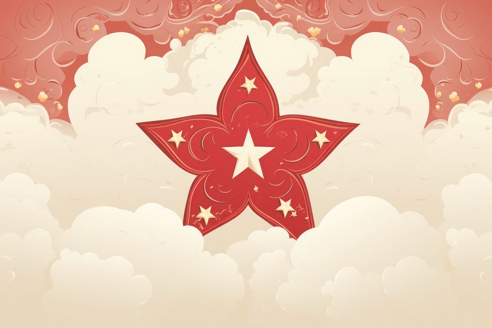 Illustration of red star with cloud backgrounds celebration decoration.