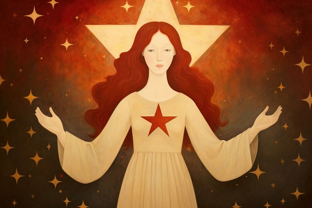 Red woman holding star painting adult art.