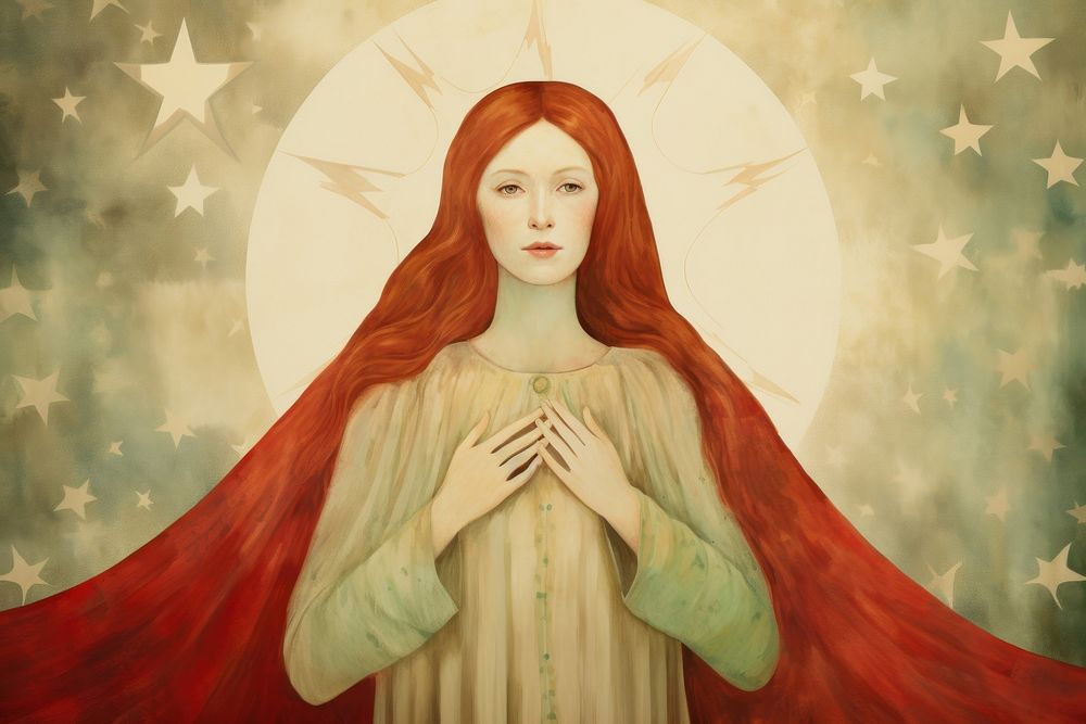 Red woman holding star portrait painting adult.