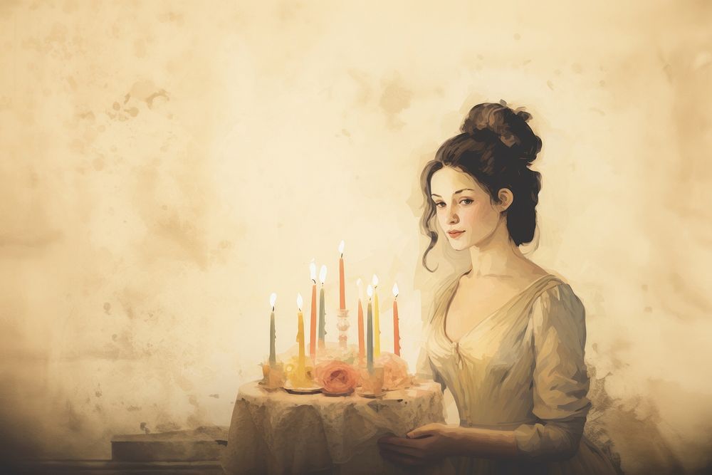 Illustration of woman celebration on birthday painting candle adult.
