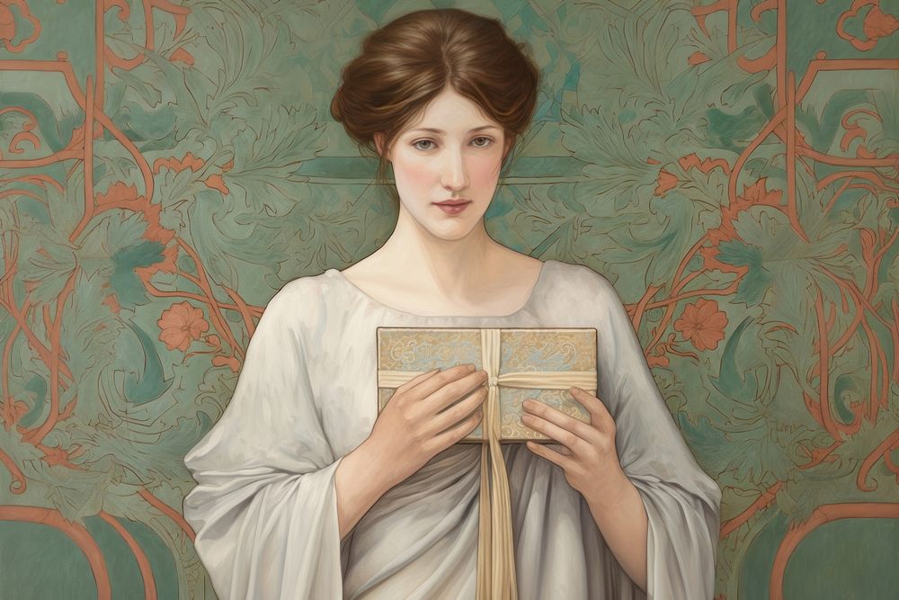Illustration of woman hold gift box painting art portrait.