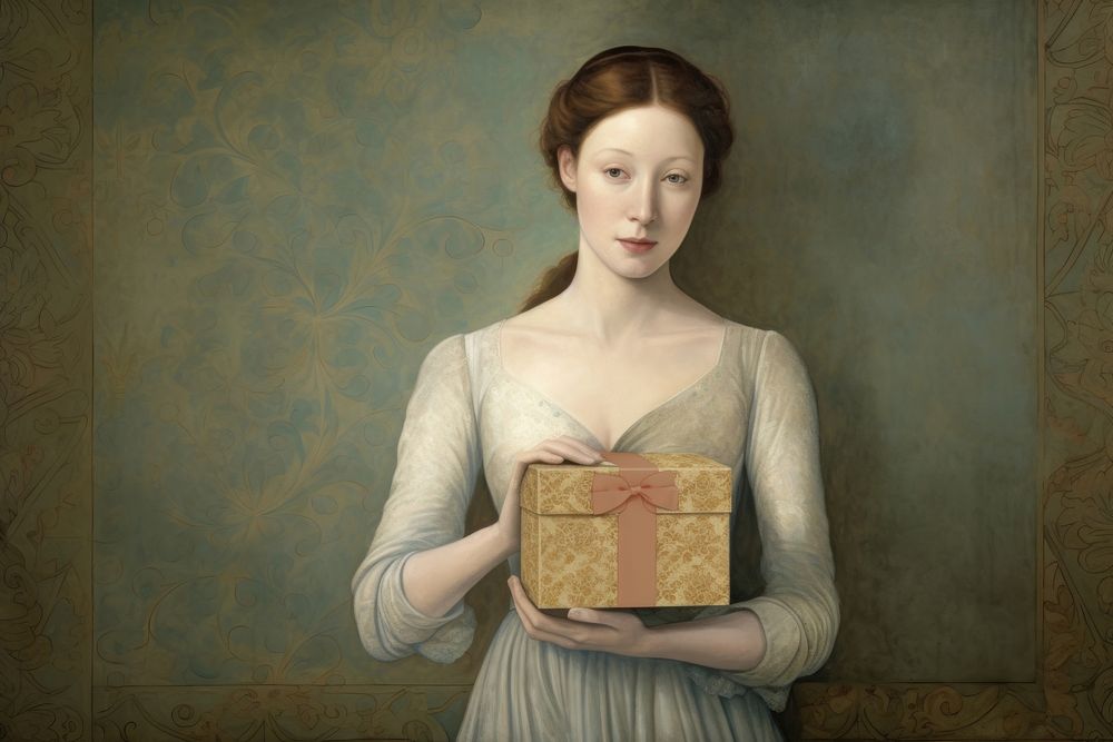 Illustration of woman hold gift box art painting adult.