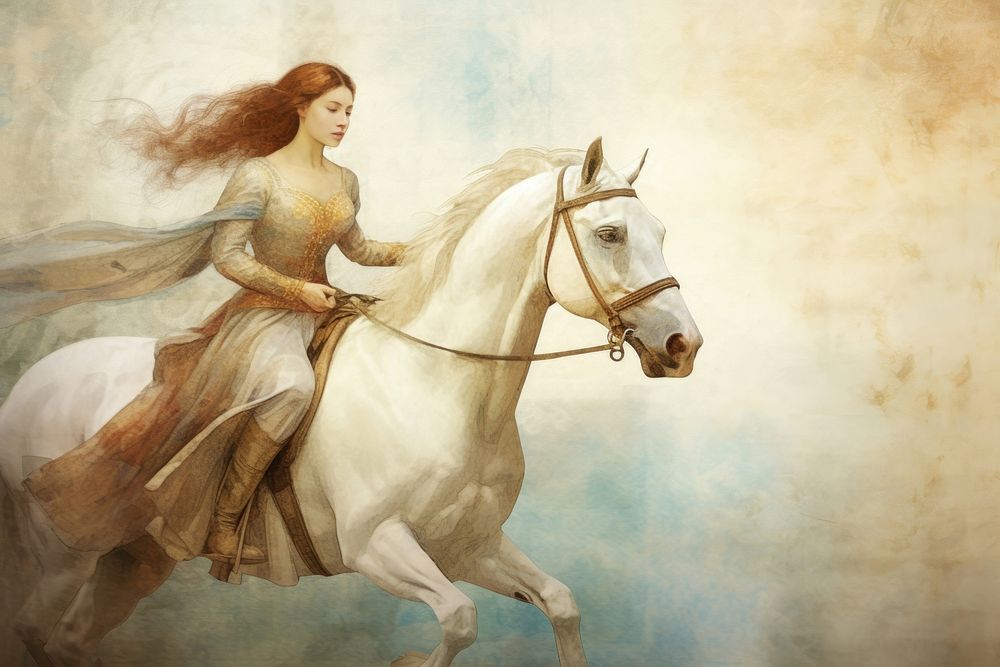 Illustration of woman ride horse painting animal mammal.