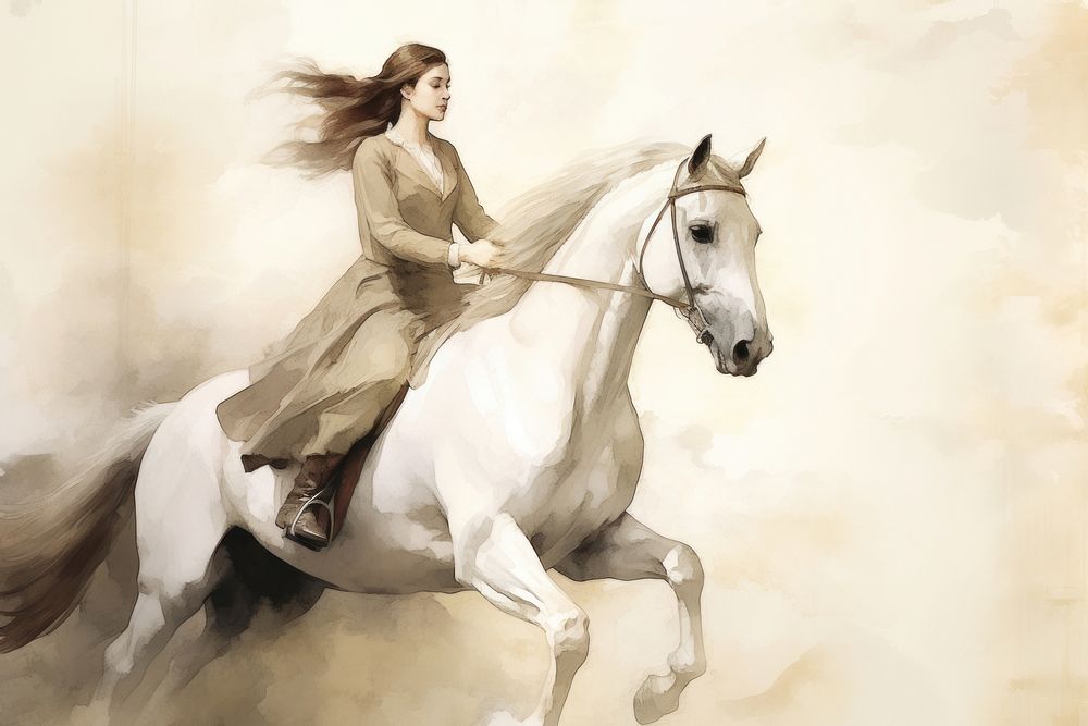 Illustration of woman ride horse animal mammal adult.