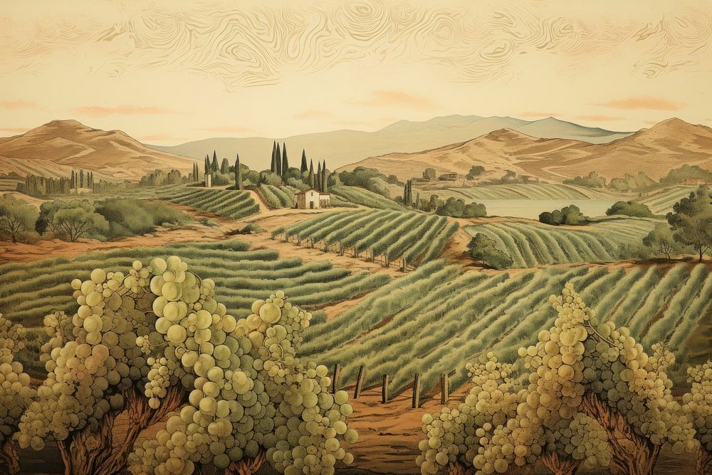 Illustration of vineyards agriculture landscape outdoors.