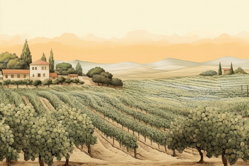 Illustration vineyards landscape outdoors painting. | Premium Photo ...