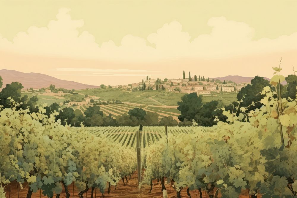 Illustration of vineyards outdoors nature farm.