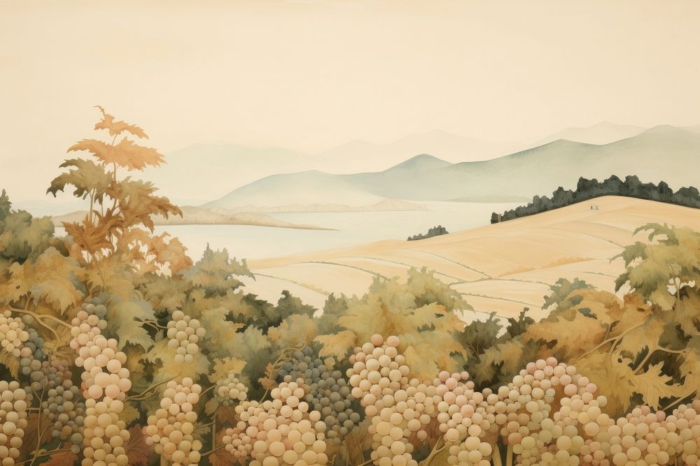 Illustration of vineyards painting art landscape.