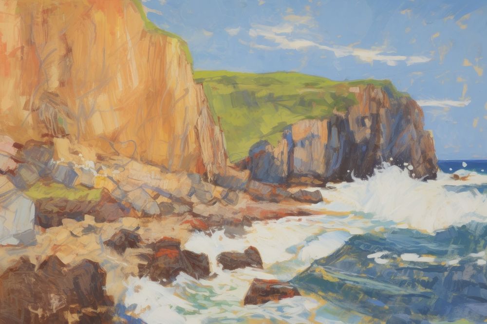 Painting cliff coast landscape.