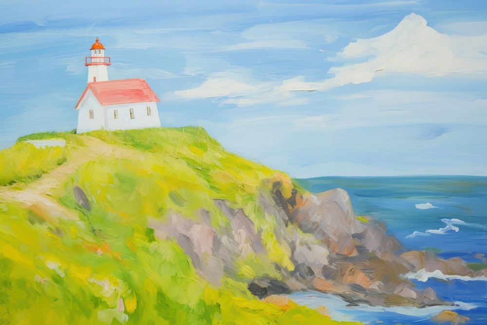 Painting land architecture lighthouse.