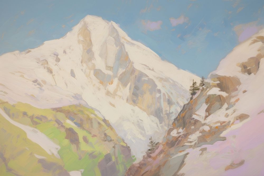 Mountain painting snow landscape.