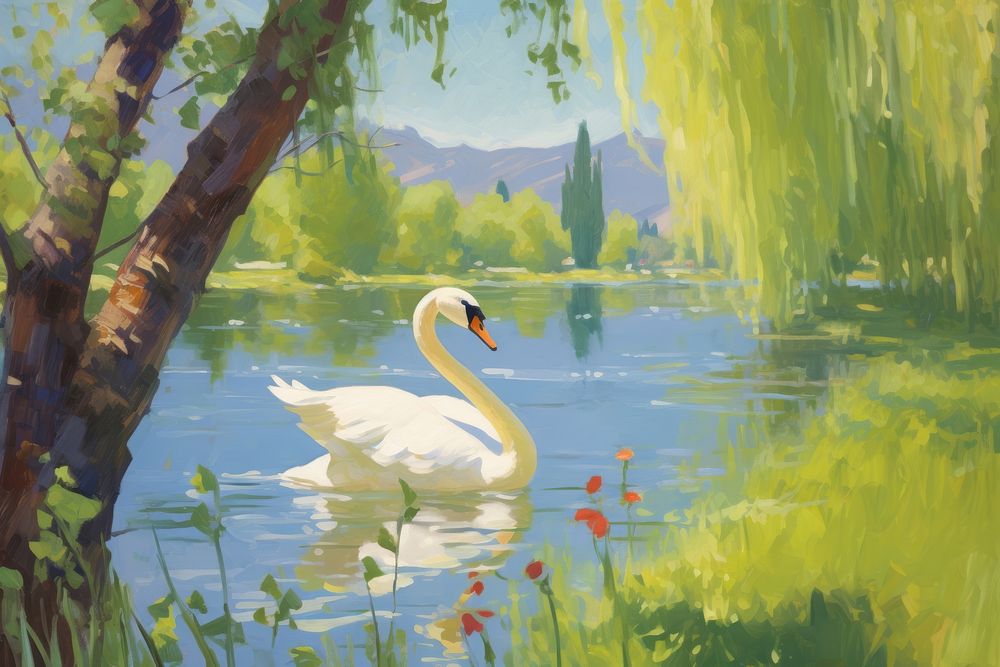 Painting swan tree outdoors.