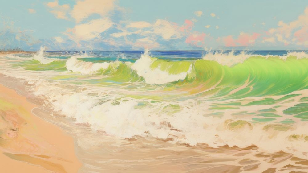 Wave hitting the beach painting landscape outdoors.