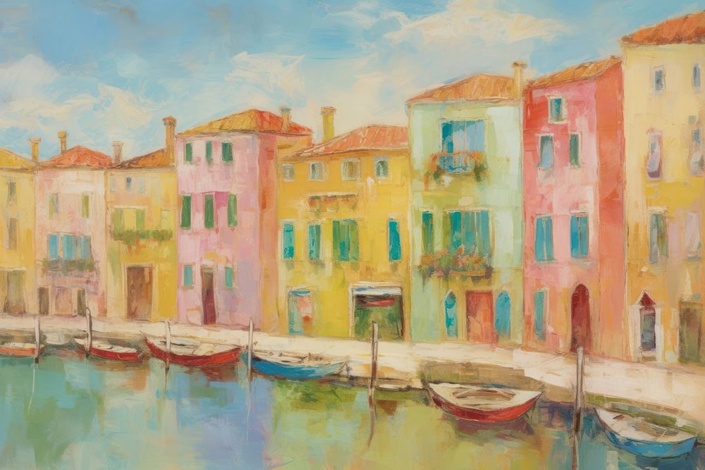 Venice painting boat city.