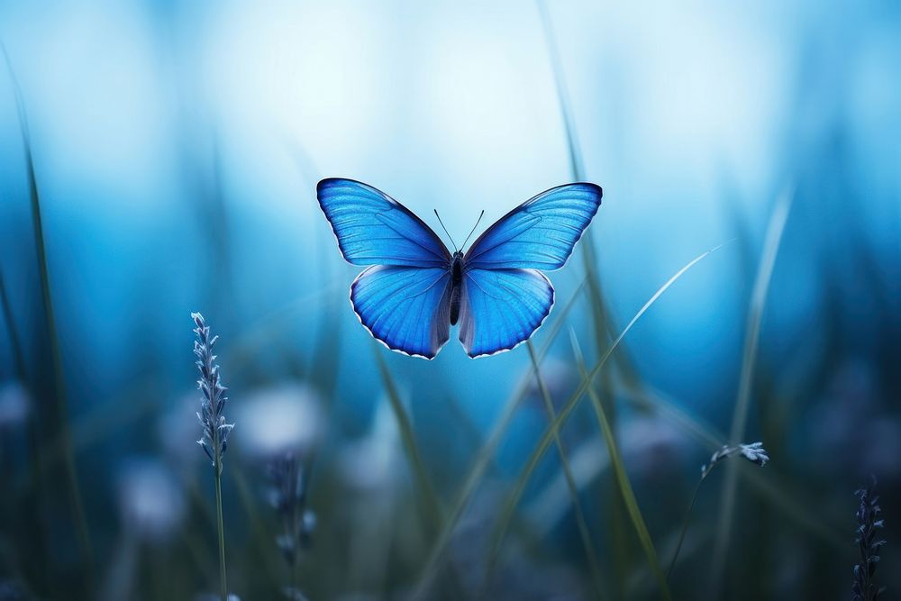 Blue Morpho Butterfly butterfly outdoors animal. AI generated Image by rawpixel.