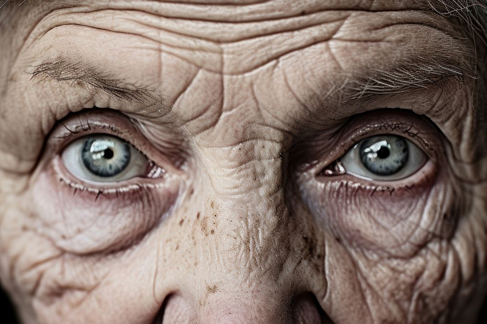 Elderly woman with black eyes portrait photo skin. AI generated Image by rawpixel.