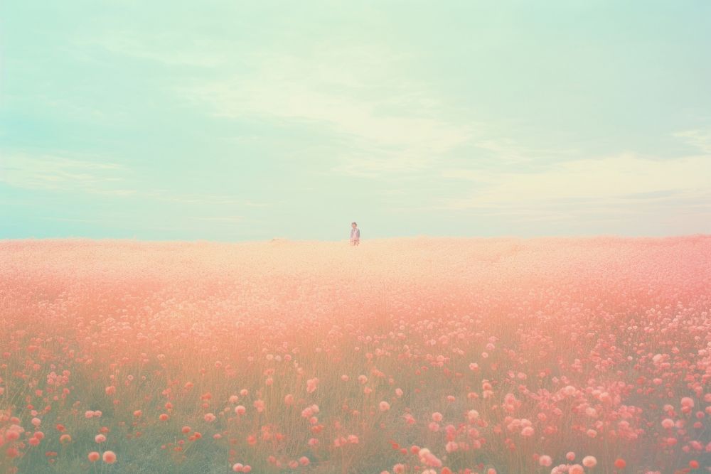  Flower field landscape outdoors horizon. AI generated Image by rawpixel.