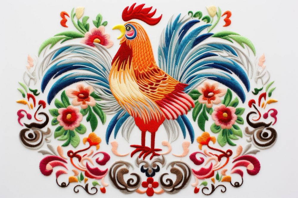 Chinese newyear in embroidery chicken pattern bird.