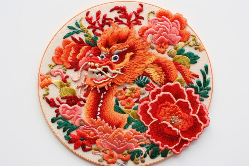 Chinese newyear in embroidery needlework textile pattern.