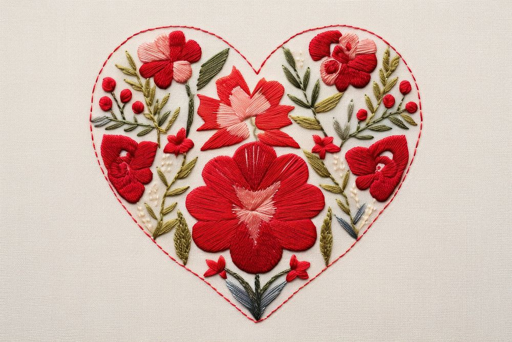 Girl heart icon in embroidery needlework pattern textile.