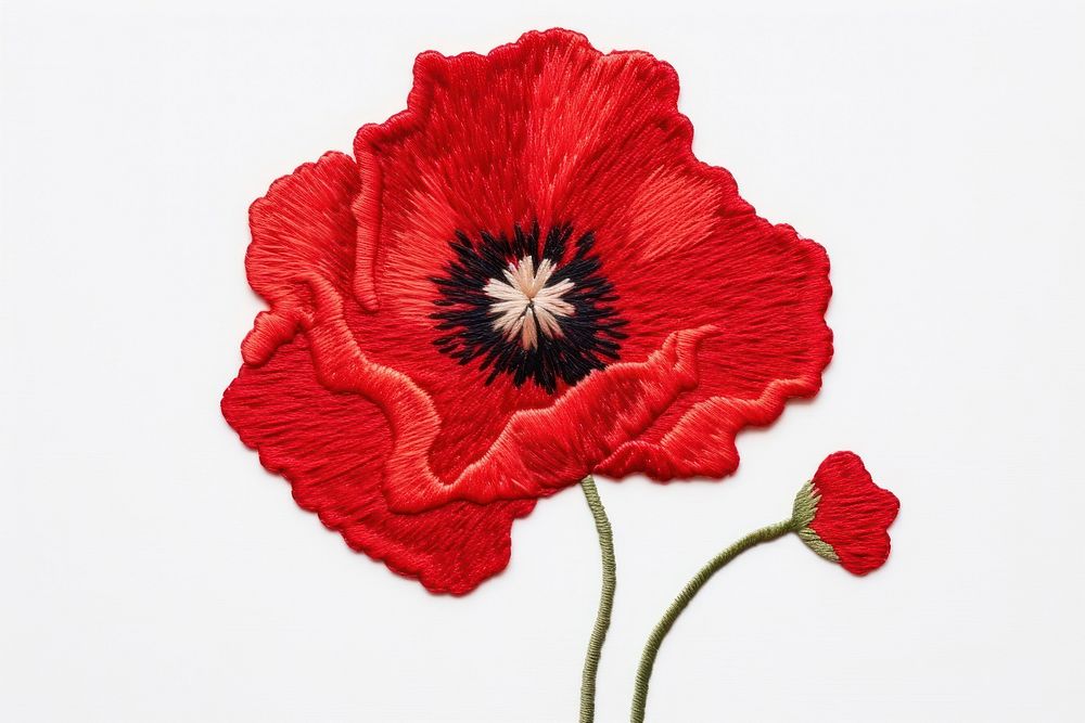 Poppy flower in embroidery style plant inflorescence fragility.
