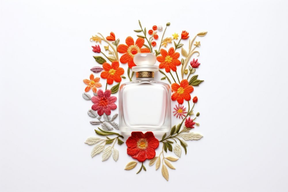 Perfume in embroidery style bottle jar container.