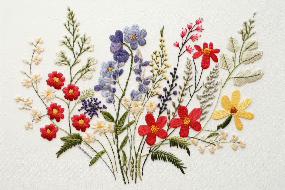 Wildflowerin embroidery style needlework pattern textile.