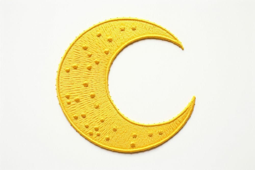 Moon in embroidery style textile yellow night.