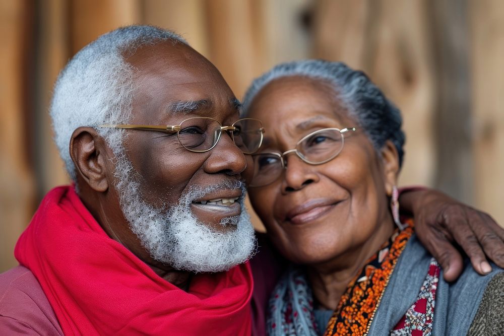 Black couple senior portrait glasses adult.