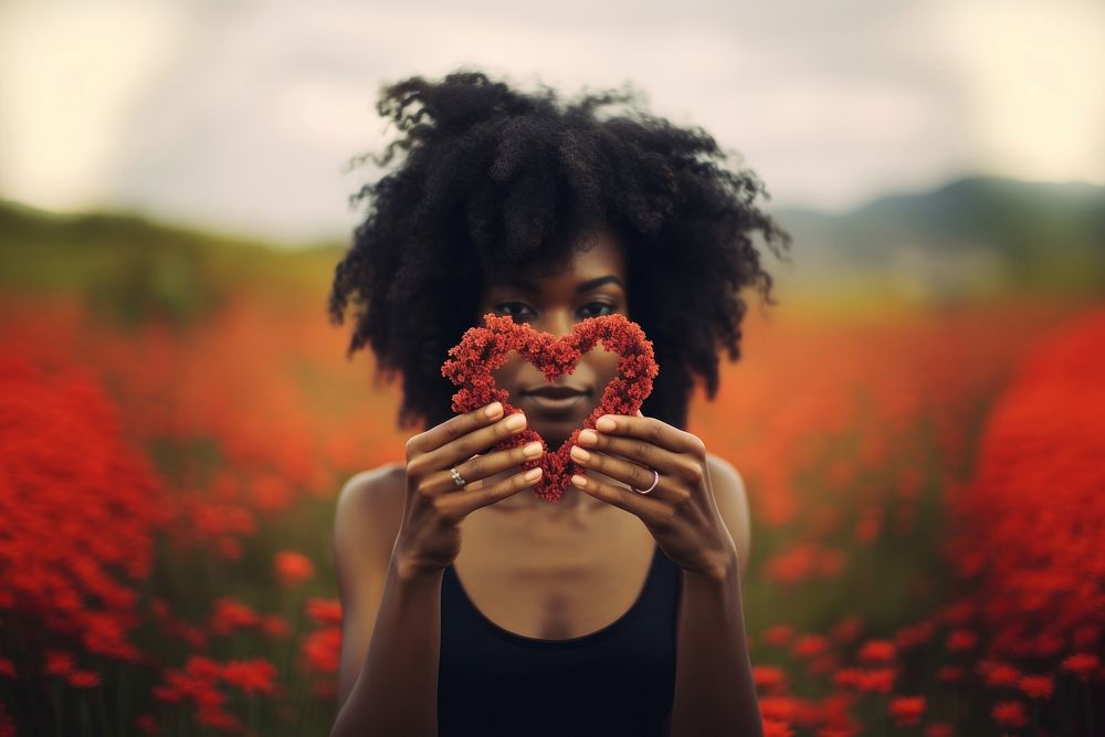 Black woman two hands making heart portrait flower adult.