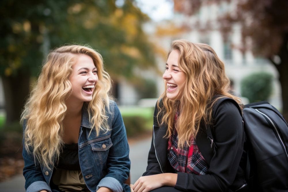 College laughing togetherness architecture. AI generated Image by rawpixel.