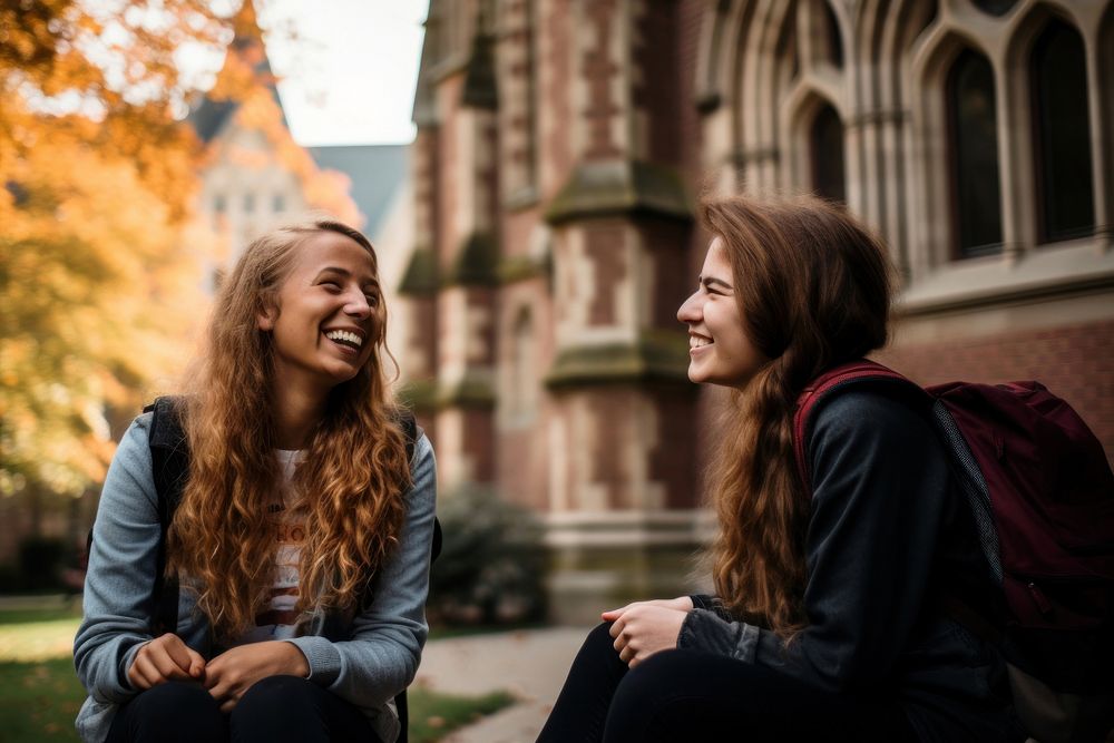 College laughing adult togetherness. AI generated Image by rawpixel.