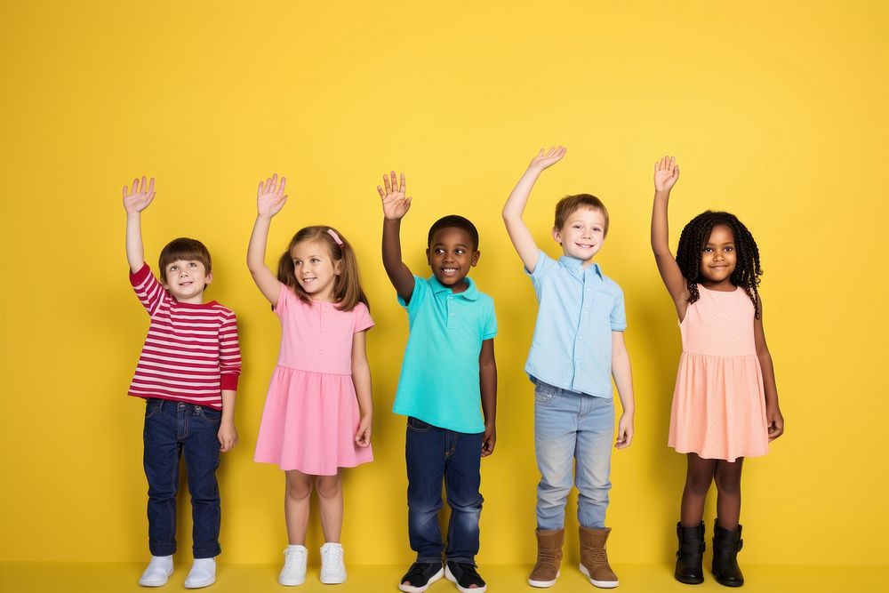Children holding one arm out happy togetherness excitement. AI generated Image by rawpixel.