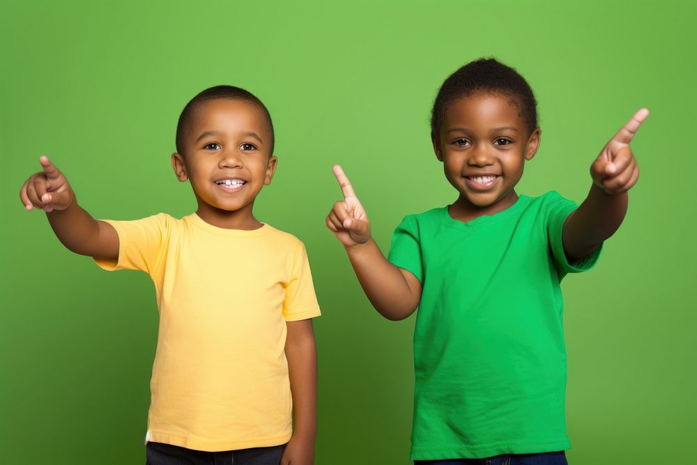 Children holding one arm out portrait t-shirt happy. AI generated Image by rawpixel.