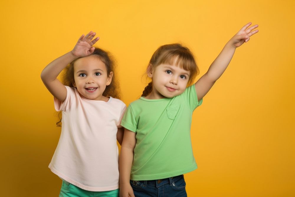 Children holding one arm out portrait happy photo. AI generated Image by rawpixel.