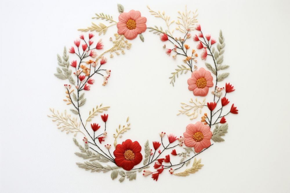 Floral wreath in embroidery pattern art celebration.