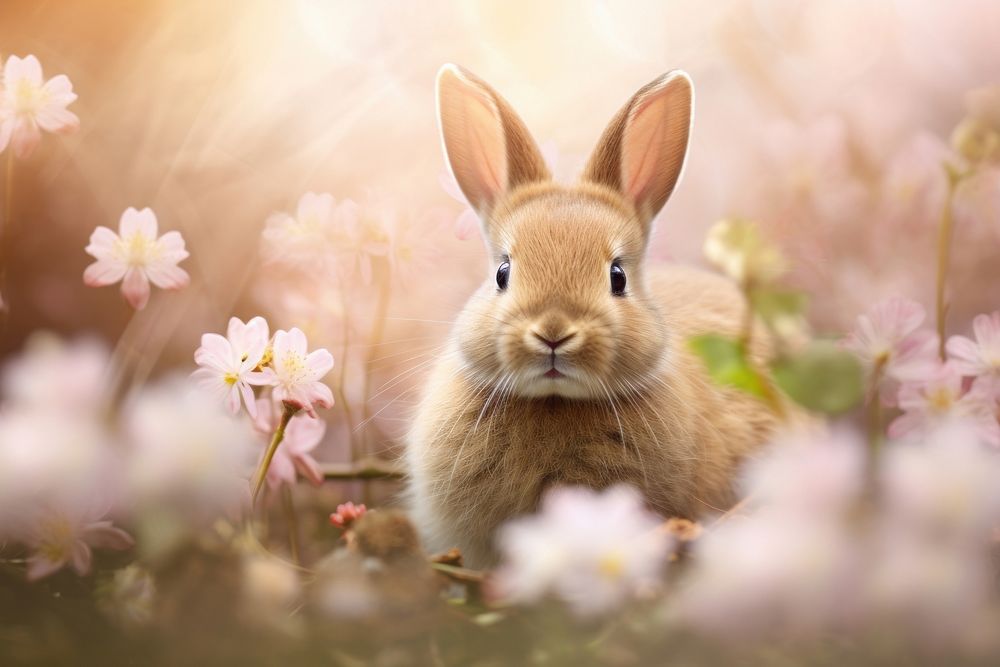 Easter outdoors blossom rodent. AI generated Image by rawpixel.