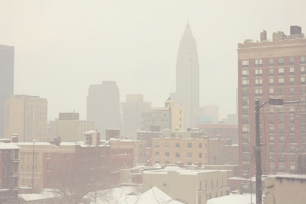 Snow at city architecture landscape cityscape.