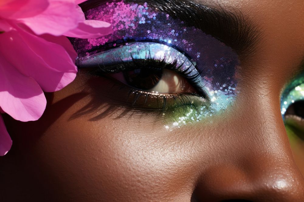 African american woman skin cosmetics glitter.