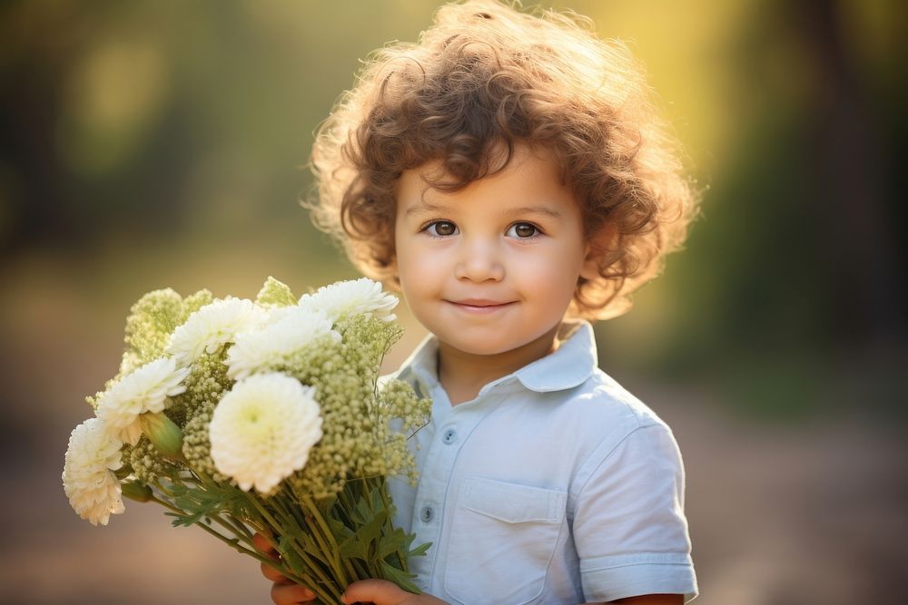 Children holding flowers portrait cute baby. AI generated Image by rawpixel.