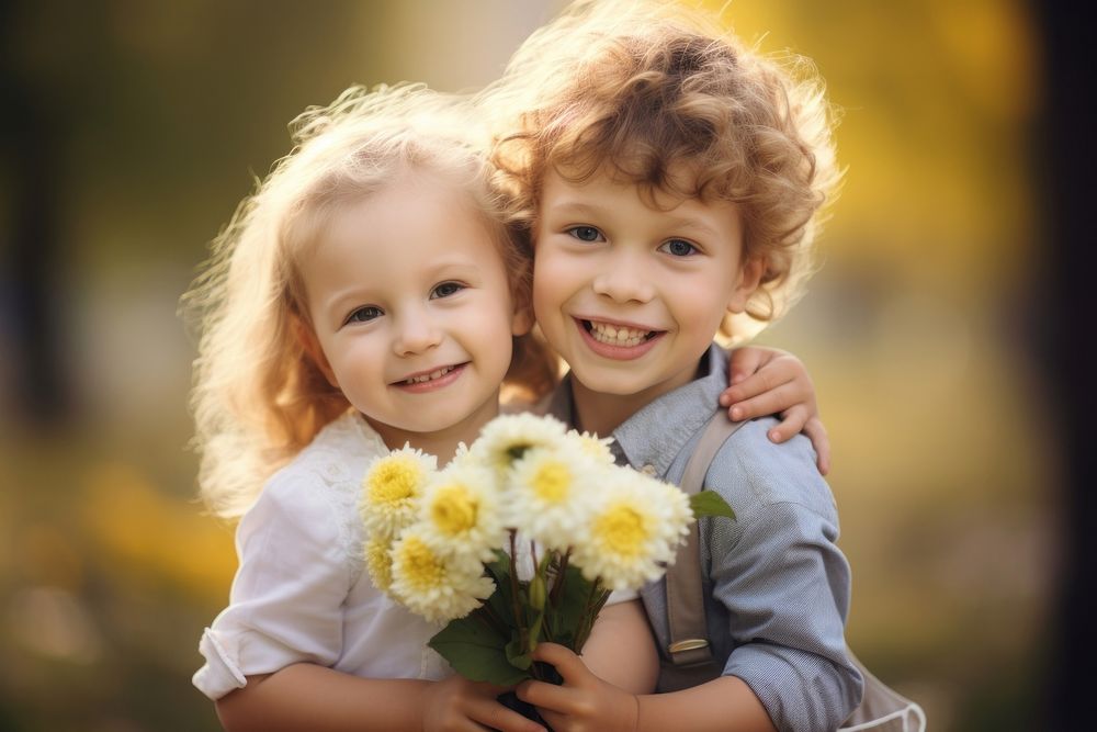 Children holding flowers portrait plant cute. AI generated Image by rawpixel.