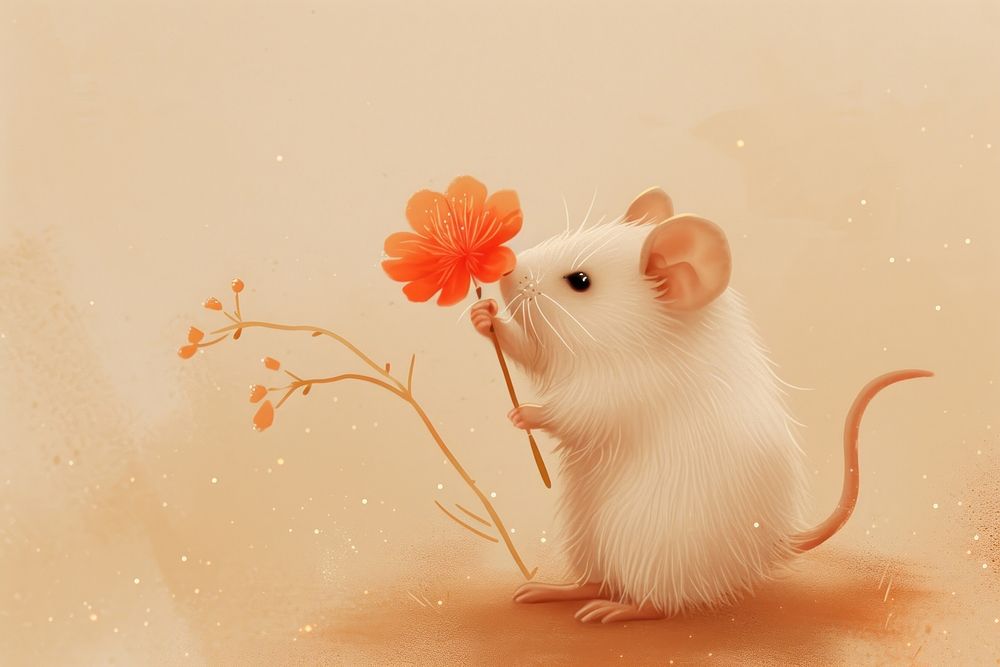 Rat holding flower animal rodent mammal.