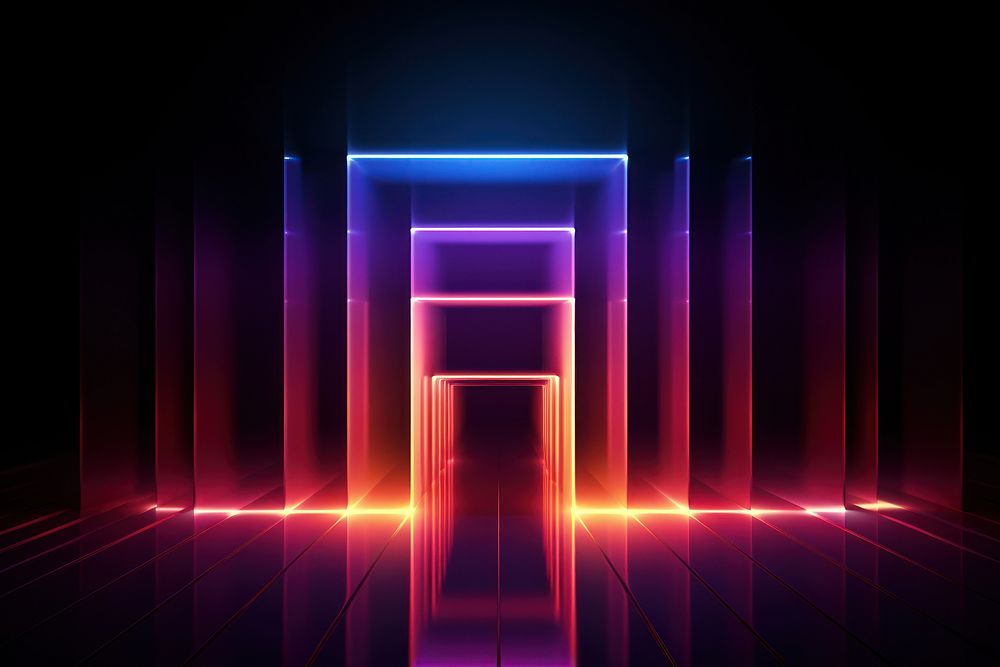 Shape square neon background lighting purple architecture. AI generated Image by rawpixel.