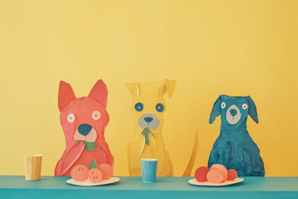 Dog family eatting dinner art cartoon animal.