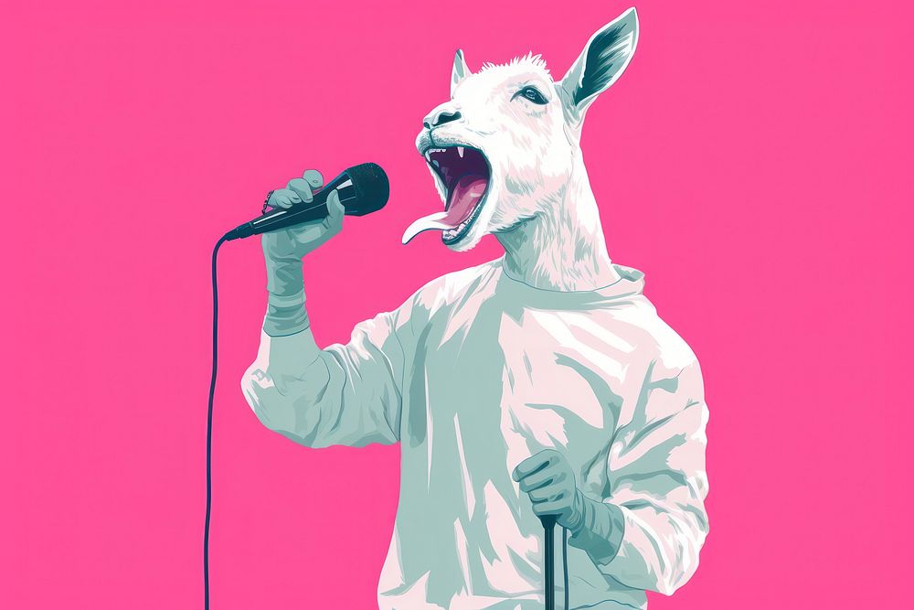 Goat rapper singing with microphone animal mammal adult.