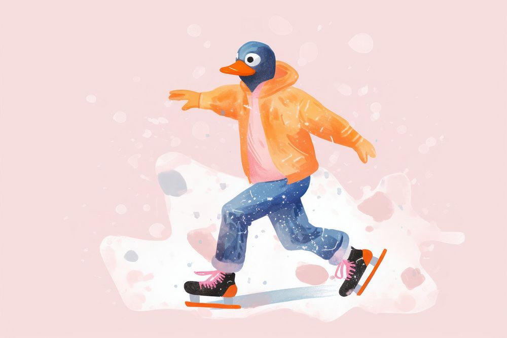 Duck playing ice skate snowboarding sports representation.