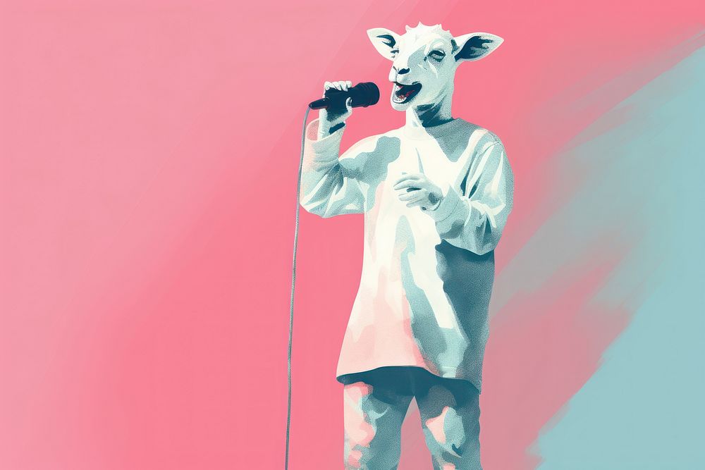 Goat rapper singing with microphone adult art representation.